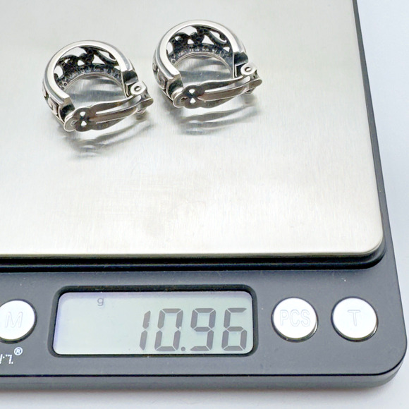 Silpada Sterling Silver Hoop Earrings Clip On Oxidized Scroll Work Vintage .875" - Picture 7 of 7